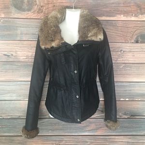 Andrew Marc Faux Fur Trim Leather Jacket Med